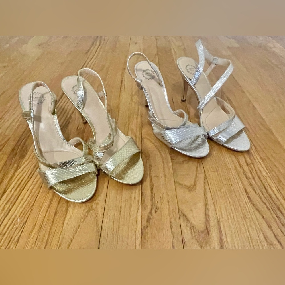 Issac Miller Gold & Silver Open Toed Strap Heel Set Womens Size 9.5